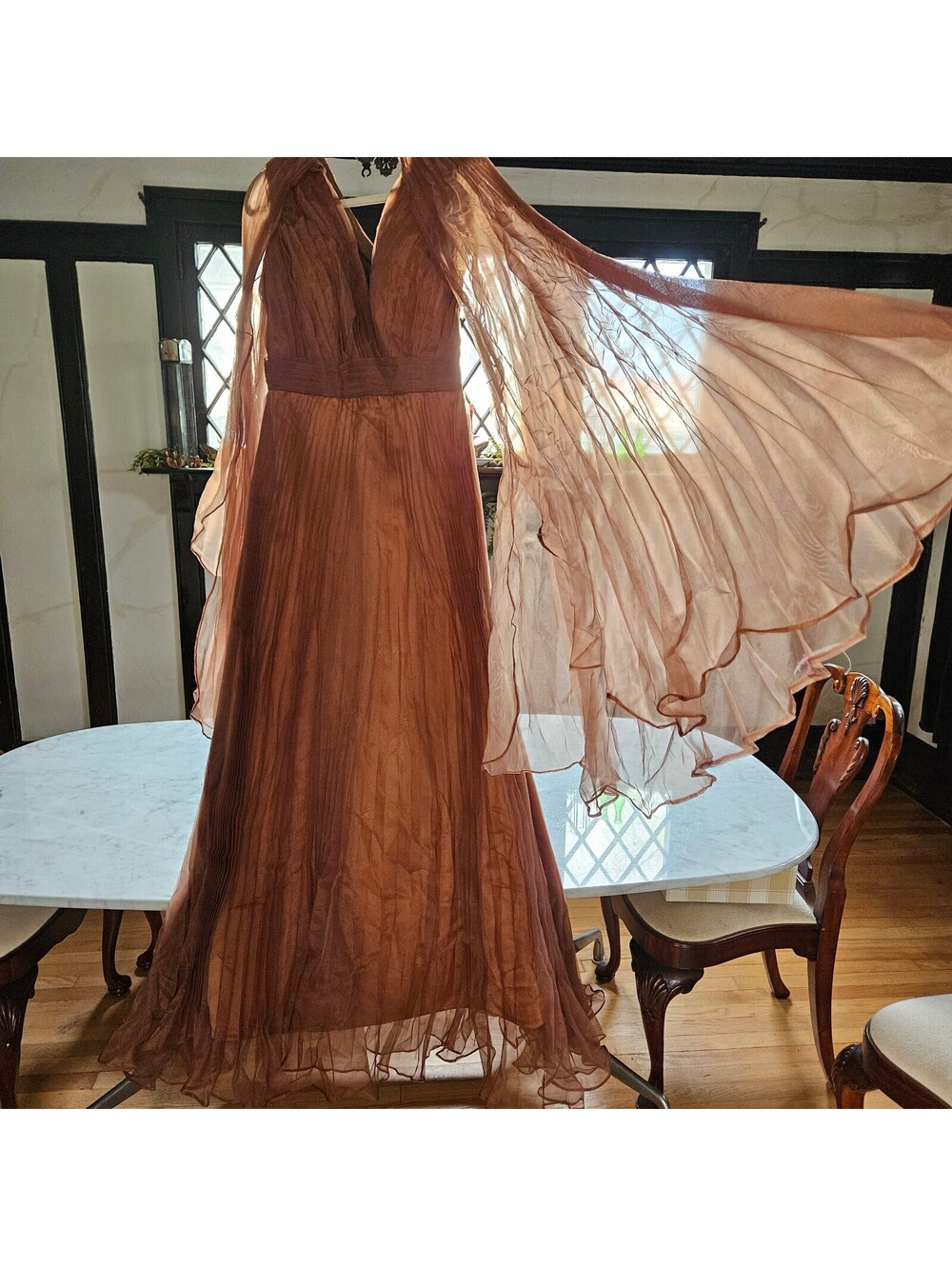 Maxi Bronze Dress Wedding Event Forest Fairy Ethereal Witchy Billowy Sleeve 16